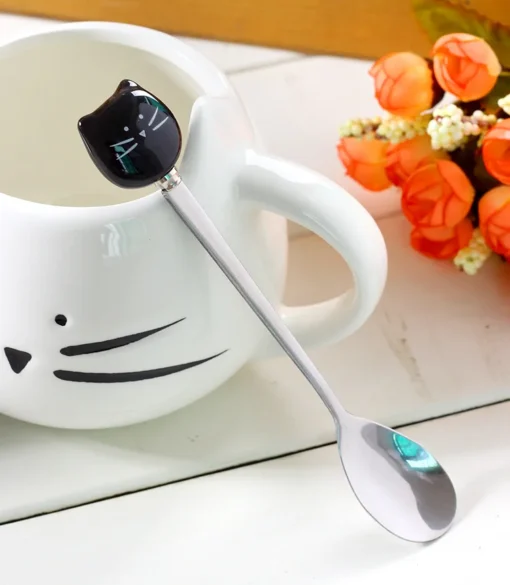 Cute Cat Coffee Mug With Spoon 3