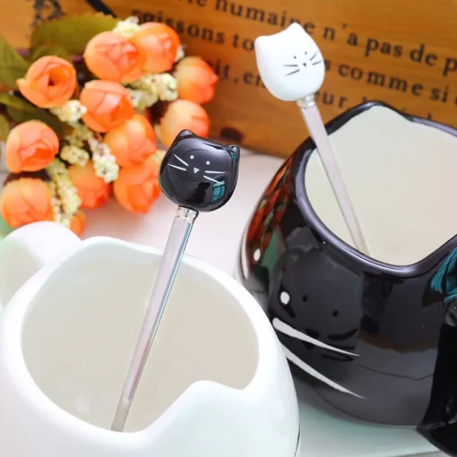Cute Cat Coffee Mug With Spoon 1