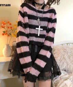 Grunge Glam Striped Knit Sweater 1
